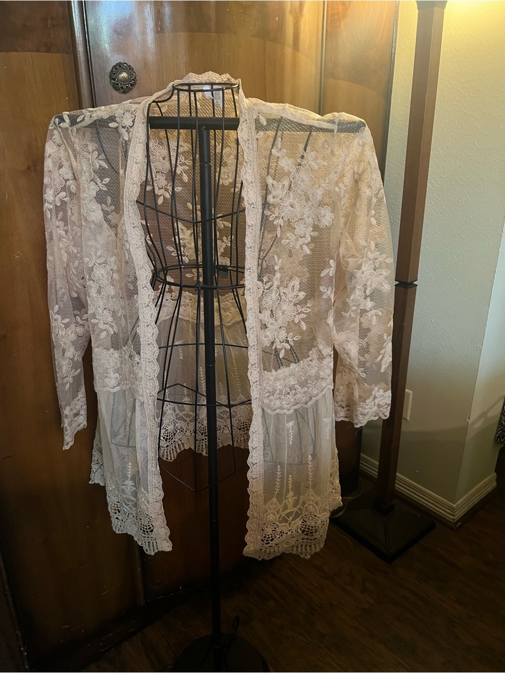 Sheer Lace Duster Cardigan in Ivory